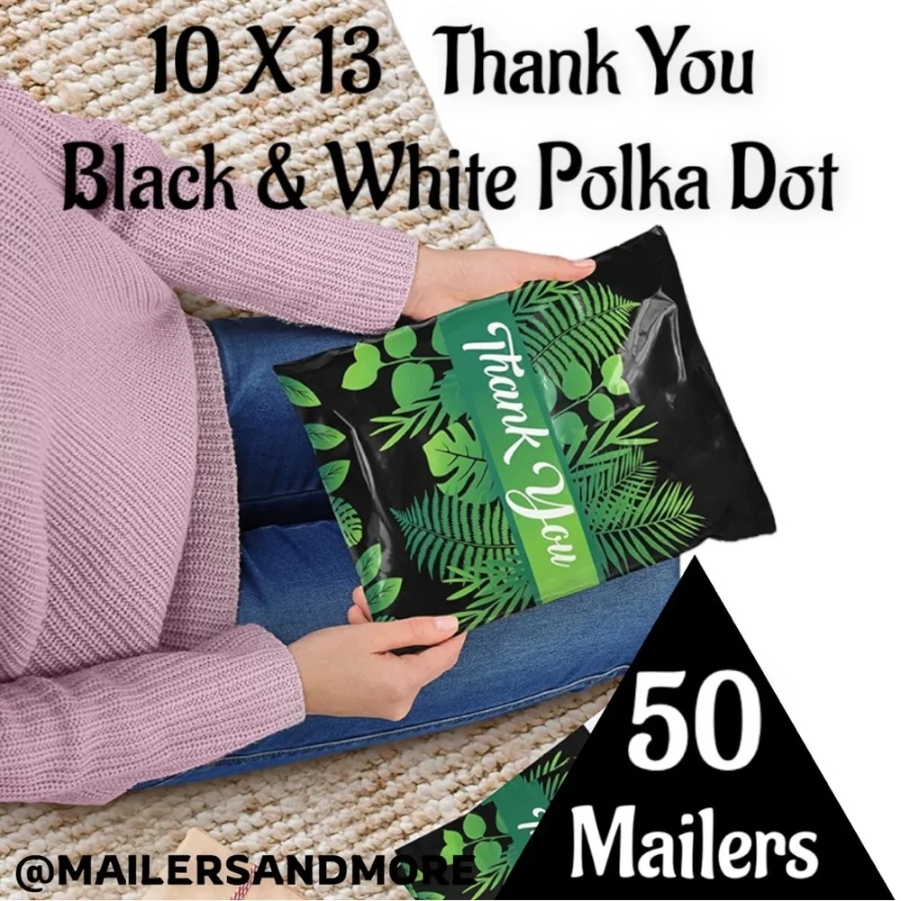 50 10X13 Poly Mailers Tropical Leaf Thank You, Shipping Envelopes PRICE IS FIRM - Picture 3 of 3